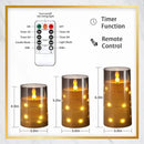 NURADA Flickering Flameless Candles: Built-in Star String Lights Unbreakable 3D Wick Acrylic Battery Operated LED Pillar Candles with Remote and Timer for Romantic Mood Home Decoration - 3 Pack Gray by CozyNest Decor