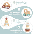 FReniland Wooden Montessori Toys, 4-Piece Wooden Baby Toy, Rainbow Stacking Ring,Car Push and Pull Toy, Rocket Stacking Ring Babys Toys,Newborn Baby Gift Sets for Boys and Girls by TinyTreasures Baby Boutique
