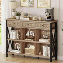 FATORRI Rustic 6 Cube Storage Organizer Shelf with 3 Drawers, Long Horizontal Bookshelf, Industrial Wood and Metal Cubby Bookcase for Living Room (Rustic Oak, 47 Inch) by CozyNest Decor