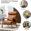 INZOY Mid Century Modern Accent Chair Set of 2, High Back Reading Armchair with Wood Frame, PU Leather Living Room Chairs with Waist Cushion, Single Lounge Arm Chair for Bedroom Sunroom, Camel by CozyNest Decor