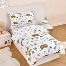PERFEMET Kids Comforter Sets Twin 4 Pieces Cartoon Woodland Animal Print Bedding for Boys Girls Soft Reversible Bear Deer Forest Theme Children Bedroom Set with Sheets for All Season Use by TinyTreasures Baby Boutique