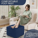 MeMoreCool Square Stuffed Pouf Ottoman Foot Rest, Floor Pouf Foot Stool with Foam Chunk Filling, Soft Stuffed Ottoman Footrest for Living Room, Navy by CozyNest Decor