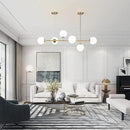 KCO Lighting Modern Globe Linear Chandelier 6 Light Milk Glass Chandeliers White and Gold Pendant Light Fixture Mid Century Rectangle Chandelier Brass Sputnik Island Lights for Kitchen by CozyNest Decor