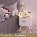 White Nightstand with Charging Station and LED Lights,Modern Bedside Table with 2 Storage Drawer and Open Wood Shelf, for Bedroom and Small Spaces,Night Stand with Solid Wood Legs,White by CozyNest Decor