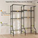 U14 Over Washer and Dryer Storage Shelves, 4 Tiers Laundry Room Storage and Organizer System, Space Saving Clothes Drying Rack with 2 Clothes Hanger Rods, 66.5" W x 20.5" D x 77.4" H, Black by CozyNest Decor