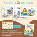 Drama Planet Air Dry Clay Kit for Kids - Comes with Instructional Guide Featuring 4 Scenes & 26 Projects Tutorials, 18 Cans of Modeling Clay, Includes Display Stand, Gift for Girls and Boys by TinyTreasures Baby Boutique