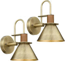 Industrial Wall Sconces Set of Two, HWH Indoor Wall Light Fixtures Gooseneck Barn Light, Single Wall Vanity Lamp for Bedroom Bedside Kitchen, Hammered Metal Shade, Antique Brass Finish, 5HZG74B-2L BG by CozyNest Decor
