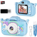 Kids Camera,HD Digital Video Camera with Protective Cover,Childrens Toys for 3 4 5 6 7 8 9 Year Old Boys/Girls,Selfie Camera for Kids,Christmas Birthday Gifts with 32GB SD Card (Unicorn Blue) by TinyTreasures Baby Boutique