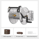 Giraffe Tools Stainless Steel Garden Hose Reel with 5/8" x 100 ft Heavy Duty Hose, Wall/Floor Mounted Metal Water Hose Reel with Crank Handle by GreenHaven Gardens