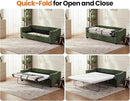 CHIC HOUSE Pull Out Sofa Bed, Full Size Sleeper Sofa, 2-in-1 Convertible Corduroy Couch with USB Charging, Memory Form Couch for Living Room, Apartment and Small Space (Green, Chenille - Queen Size) by CozyNest Decor