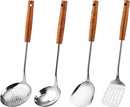 FJNATINH Stainless Steel Wok Tools Set,Wok Utensil - Wok Spatula,Turner,Ladle,Skimmer Tool Set,Mirror Polished Stainless Steel Cooking Utensils 14.6-15.2" Kitchen Utensils Cookware, Pack of 4 by CozyNest Decor