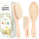 Baby Hair Brush and Comb Set for Newborn - Wooden Baby Hair Brush Set with Soft Goat Bristle, Baby Brush Set for Newborns, Baby Brush and Comb Set Girl, Boy, Toddler Cradle Cap Brush (Oval, Peach) by TinyTreasures Baby Boutique