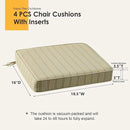 Outdoor Square Corner Seat Cushion, 18.5"x16"x3", Set of 4, Non Slip Seat Cushion Pads with Removable Cover for Patio Furniture, Garden Yard Lawn, Beige Brown Stripe by GreenHaven Gardens