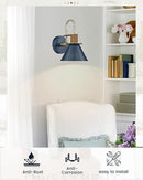 Industrial Wall Sconces Set of Two, HWH Indoor Wall Sconce 1-Light Barn Vanity Light, Gooseneck Wall Lamp for Bathroom Bedroom Bedside Kitchen, Hammered Metal Shade, Navy Blue Finish, 5HZG74B-2 BL+BG by CozyNest Decor