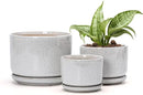 Ton Sin Plant Pots, 4.1+5.1+6.5 inch, Set of 3, Ceramic Planters with Drainage Hole and Saucer, Indoor Flower Pot with Hole Mesh Pad, Gifts for Mom(Reactive Glaze White) by GreenHaven Gardens