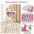 BABY JOY Convertible Baby High Chair, 3 in 1 Wooden Highchair/Booster/Chair with Removable Tray, Adjustable Legs, 5-Point Harness, PU Cushion and Footrest for Baby, Infants, Toddlers (Pink) by TinyTreasures Baby Boutique