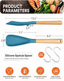 Cooking Spoon for Nonstick Cookwares, Great for Cooking and Serving Sturdy BPA-Free Matte Silicone, Wood Handle Spoon for Mixing, Scoop, and Scrape (Khaki & Turquoise, 13.4 inch) by CozyNest Decor