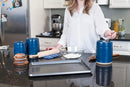 Nat & Jules Lidded Navy Blue 6 inch Ceramic and Wood Kitchen Canisters Set of 3 by CozyNest Decor