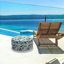 LVTXIII Outdoor/Indoor Inflatable Stool Ottoman, All Weather Patio Footrest Pouf, Portable Round Ottoman for Patio Garden, Camping or Home, D21xH9 Inches, Blue Leaves by CozyNest Decor
