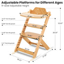 High Chair for Babies and Toddlers, Wooden Highchair with Adjustable Seat & Convertible Footrest Heights, Baby Feeding Chair with Safety Harness & Removable Double Layer Tray by TinyTreasures Baby Boutique