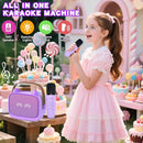 Mgaolo Upgraded Mini Karaoke Machine Toy for Kids, Portable Bluetooth Speaker with 2 Wireless Mics, Emoji & Colorful LED Lights, Home Travel & Party Play Gifts for Boys Girls (Purple) by TinyTreasures Baby Boutique