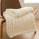 WESHIONGOO Chunky Knit Blanket Throw 40"×40" Knitted Throw Blankets for Couch Bed Fluffy Soft Blanket with Jumbo Chenille Yarn Thick 100% Handmade (Cream White) by CozyNest Decor