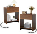 Fluted Nightstand Set of 2 with Charging Station, Modern Bed Side Table End Table with Drawer Storage, Large Wooden Night Stands Bedside for Bedroom Living Room Sofa Office, Walnut 2 Sets by CozyNest Decor