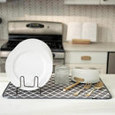 S&T INC. Dish Drying Mat XL, 18” x 24”, Absorbent Microfiber Kitchen Counter Mat, Dish Drying Pad for Dishes, Utensils, Pots and Pans, Extra Large, Pewter Grey Trellis by CozyNest Decor