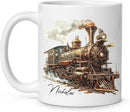 Customized Vintage Locomotive Design Ceramic Cup, Personalized Steampunk Train Coffee Mug 11oz 15oz, Unique Custom Name Mug Gift For Train Enthusiasts, Steam Engine White Mug by CozyNest Decor