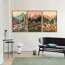 Tinonedraw Mountain Wildflower Framed Canvas Wall Art Set, Boho Mountains Landscape Wall Decor, Modern Floral Forest Scenery Artwork, Neutral Nature Art Prints for Living Room Bedroom Office 24"x36"x3 by CozyNest Decor