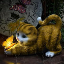 Solar Garden Statue Cat,Garden Figurine Outdoor Decoration with Cat Holding Butterfly for Yard,Patio,Lawn Art by GreenHaven Gardens