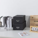 Soul & Lane Black Decorative Cardboard Storage Boxes with Lids, Set of 2 Stacking Keepsake Photo and Memory Boxes for Home & Office, Elegant Paperboard Organizers with Label Holders and Drawer Pulls by TinyTreasures Baby Boutique