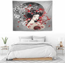Japanese Geisha Tapestry Asian Red Cherry Blossom Red Sun Traditional Kimono Folk Tapestries Home Decor for Living Room Bedroom Apartment Farmhouse Dorm 40"x30" by CozyNest Decor