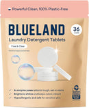 BLUELAND Laundry Detergent Tablets, 36 Count, Plastic-Free Eco-Friendly Pods, Sheets, Liquid Alternative - Fragrance Free and Clear, Natural, Gentle by TinyTreasures Baby Boutique