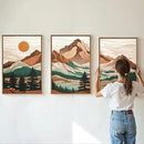 Tinonedraw Mountain Framed Canvas Wall Art Set of 3, Sunrise Forest Woodland Landscape Art Prints, Boho Coloful Ridge Scenery Wall Decor, Wood Pine Wilderness Art Paintings for Living Room Bedroom, Office 16"x24" by CozyNest Decor