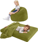 COMAX Kids Bean Bag Chair Turn into Beanbag Bed, Toddler Bean Chair Corduroy for Girl Boy Sleeping, Lazy Children Bean Bags with Filler, Convertible Child Floor Mattress, Light Green by TinyTreasures Baby Boutique