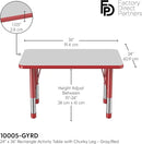 FDP Rectangle Activity School and Classroom Kids Table (24 x 36 inch), Chunky Toddler Leg, Adjustable Height 15-24 inches - Gray Top and Red Edge by CozyNest Decor