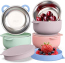 Baby Suction Bowls with Lids 4-Pack, 2-in-1 Stainless Steel 304 Toddler Bowl & Removable Silicone Suction Kids Bowl Plate Set Non Toxic Snack Dishes for Self-Feeding, Unicorn Magic Set by TinyTreasures Baby Boutique