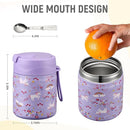 17oz Soup Thermo for Hot Food Kids Insulated Vacuum Food Jar with Stainless Steel Spoon Wide Mouth Thermo Leakproof Lunch Food Container Kids Hot Lunch Box (Purple-Horse) by TinyTreasures Baby Boutique