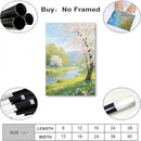 The scenery of a stream between trees and cherry blossoms under the blue sky is suitable for posting in the living room bedroom office landscape posters by CozyNest Decor