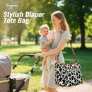 Diaper Bag Tote, Large Baby Diaper Bags for Travel, Hospital Bag for Labor Delivery with Pacifier Case, Changing Pad, Shoulder Strap, Cow Print by TinyTreasures Baby Boutique