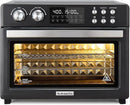 28QT Air Fryer Toaster Oven Combo, Large 12-in-1 Convection Countertop Oven with Next-Gen HeatWave Convection, 3-Layer Cooking, Rotisserie for Chicken, Fits 11" Pizza, Full Accessories, Sparkle Black by CozyNest Decor