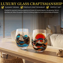 Artisanal Hand Painted Sunrise Glasses, Stemless Set of 2