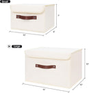 ANMINY 2PCS Storage Bins with Lid PU Leather Handles Storage Boxes PP Plastic Board Decorative Foldable Lidded Cotton Linen Fabric Home Cubes Baskets Closet Organizer Containers - Beige, Large Size by TinyTreasures Baby Boutique