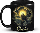 Custom Name Coffee Mug 11oz or 15oz, Unique Wildlife Art Black Cup, Personalized Eagle Ceramic Mug for Animal Lovers, Inspirational Coffee Cup with Nature Scene, Gifts for Friends by CozyNest Decor