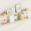 Fun Memories Picture Ledge Shelf for Wall, 48 inch Pine Wood Nursery Book Shelves Set of 2- Wall Book Shelves for Kids Room, Home Decor - Kitchen Spice-Natural by TinyTreasures Baby Boutique