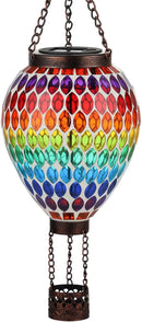 VOREEN Hot Air Balloon Solar Lantern, Mosaic Solar Outdoor Hanging Wind Light, Waterproof, Patio Festive Decor, Easter Gifts for Mom Father Grandma, Rainbow Pattern by GreenHaven Gardens