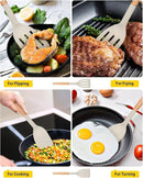 Pack of 2 Silicone Cooking Spatula, Heat Resistant Solid Turner, Non Stick Slotted Spatulas with Wooden Short Handle,Ideal Wood Kitchen Utensils Set for Frying, Baking, Flipping, Turning by CozyNest Decor