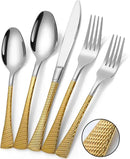 Hammered Silver Gold Silverware Set,20 Piece Modern Flatware Set Service for 4,Mirror Polished Stainless Steel Cutlery Set Utensil Set Tableware,Kitchen Knives Forks Spoons Set,Dishwasher Safe by CozyNest Decor