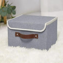 ANMINY 4PCS Storage Bins with Lid PU Leather Handles Storage Boxes PP Plastic Board Decorative Foldable Lidded Cotton Linen Fabric Home Cubes Baskets Closet Organizer Containers - Gray, Small Size by CozyNest Decor